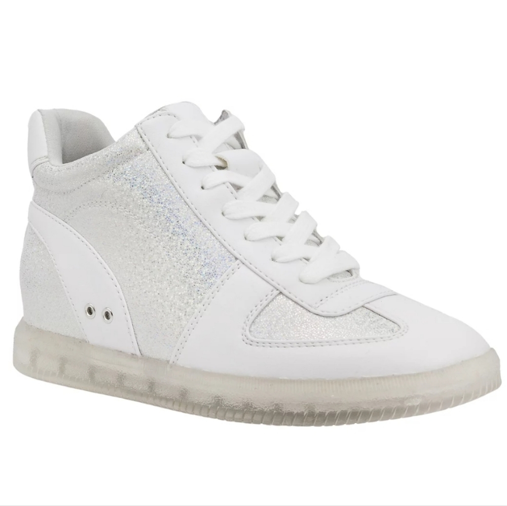 NEW Women's White Sparkly Sneakers High Top Glitter Shine Shoes 9M True Craft - Picture 3 of 10